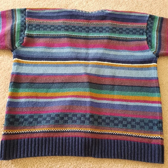 L.L. Bean Multicolor Stripe V-Neck Cardigan - Navy, Teal, Burgundy, Gold - Picture 9 of 9